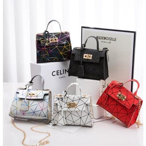 Shoulder Bag For Women Crossbody Bag Handbags PU Fashion Ms Simple Leather Square Colorful Rhombus Chain Lock New Korean-Style