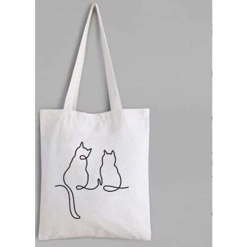 One Line Cats Tote Bag Canvas Fashion Art Large Canvas Bags Cartoon Reusable Shopping Bag Custom Logo Reusable