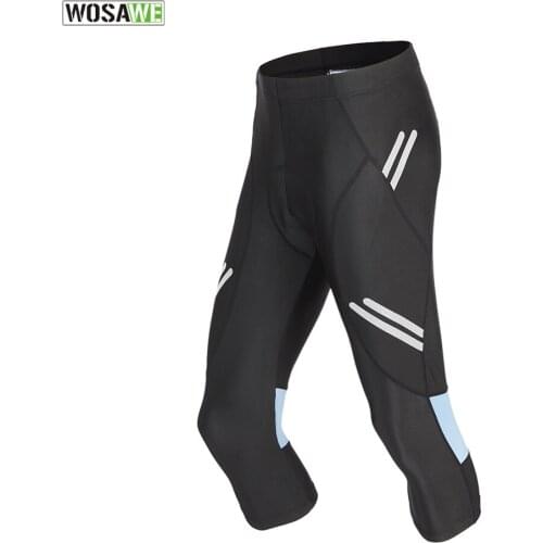 WOSAWE Men Cycling Pant Elastic Gel Pad Shockproof Calf-Length Bicycle 3/4 Pants MTB Bike Trousers Riding Cycling Tights