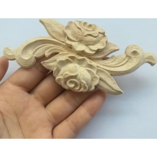 Vintage Floral Wood Carved Corner Applique Wooden Carving Decal for Furniture Cabinet Door Frame Wall Home Decorative Crafts