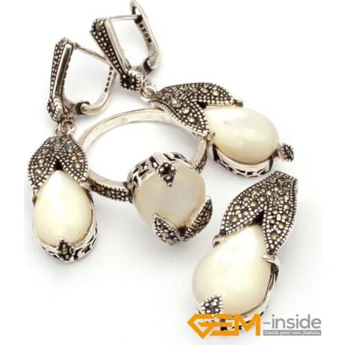 Jewelry Sets: Natural Shell & Antiqued Tibetan Silver Ring Earrings Pendant Jewelry Classical Jewelry For Party Hot Item