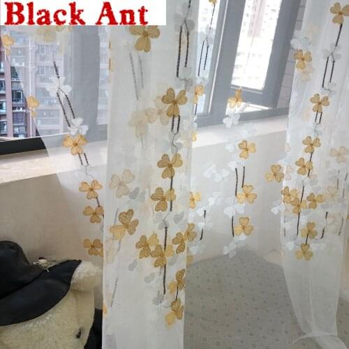 American Country Curtain Floal Design White Sheer for Living Room Kitchen Bay Window Treatment Voile Drape Custom Made M155#30