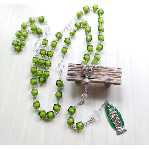 QIGO Green Geometric Acrylic Beads Strand Rosary Necklace For Men Women Religious Prayer Jewelry Gifts