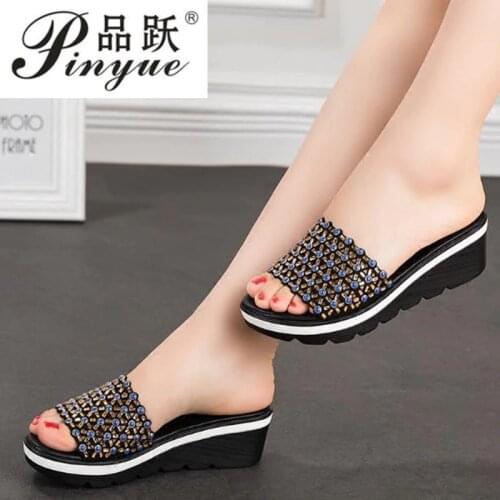 Women Slippers Summer Shoes Wedges Slippers Women Crystal Platform Ladies Slip On Open Toes Shoes For Women Slides