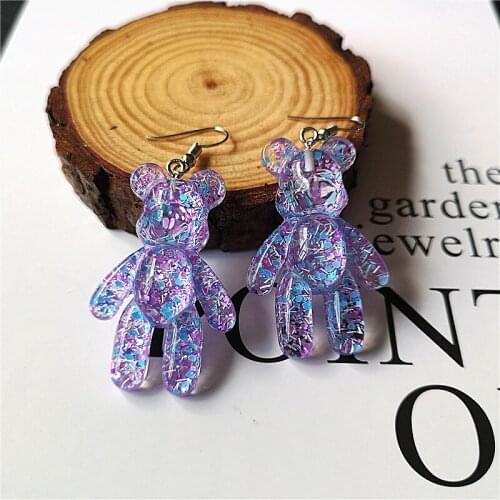 New Design Fashion Jewelry Korean Resin Dangle Drop Earrings Glitter Colorful Gummy Bears Party Earrings for Women Girl Gift