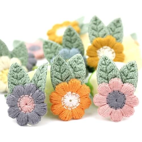 12Pcs 2*3cm Woolen yarn flower and Leaf Appliques For Babys crafts headwear Accessories DIY Hair Clips Decoration wholesale