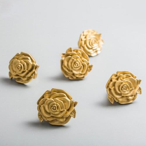 2pcs Free Shipping single hole golden Rose Pure Copper Handle High Grade Dresser Cabinet Pull European Wardrobe Drawer Knob