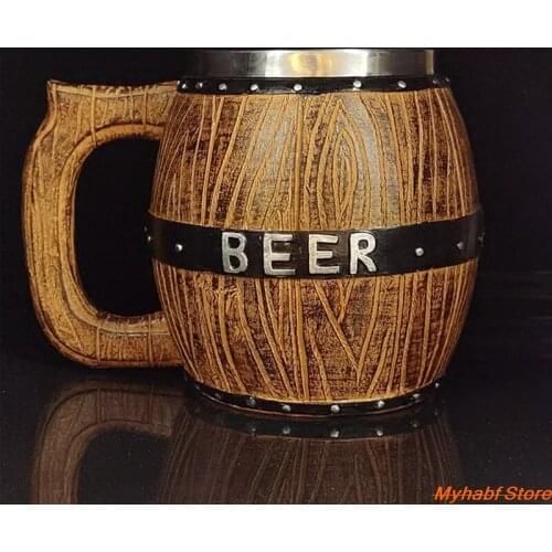 450/550ml Wooden Barrel Beer Mug with Handle Stainless Steel Beer Cup Goblet Coffee Cup Cocktail Wine Glass Mugs Gift Drinkware
