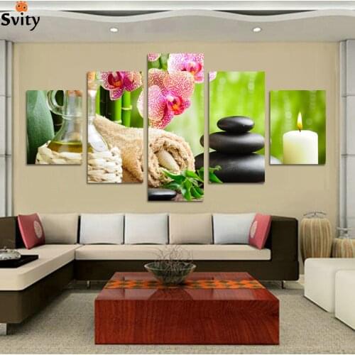 5 Pcs Flower Stone Candle Scenery Picture Printed Painting Modern Canvas Wall Art for Home Decor Tableau Peinture Sur Toile