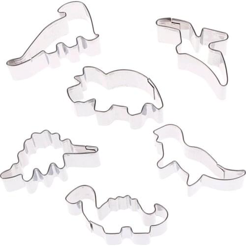 6pcs Stainless Steel Dinosaur Shape Pastry Cookie Biscuit Cutter Cake Decor Mold