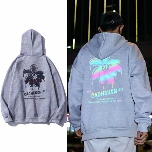 Color reflective hooded sweater mens trend daisy glowing clothes 2020 new rainbow autumn plus velvet hoodie