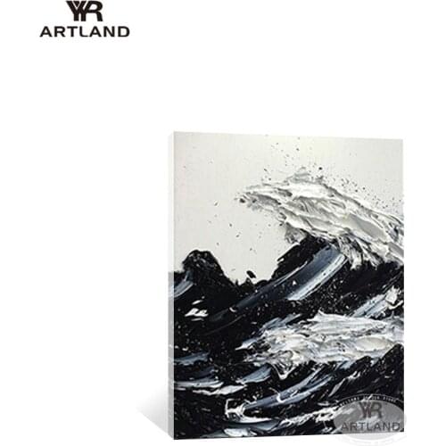 Decorative paintings abstract black and white sea wave Handmade palette knife thick oil painting wall art home decor for room