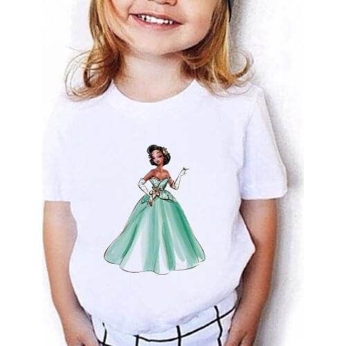 Disney Princess Tiana T-Shirt Kids Casual Short Sleeve Tshirts Vintage Creativity Harajuku Tops Girls Tee Funy Children T shirt