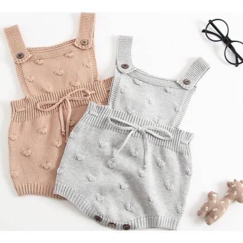 Autumn Winter Newborn Toddler Baby Boys Girls Clothes Sleeveless Knitted Cotton Cute Dot Strap Bodysuit Playsuit Baby Clothes