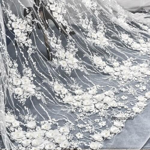 European luxury embroidery three-dimensional satin beaded sequins lace fabric wedding handmade diy dress fabric
