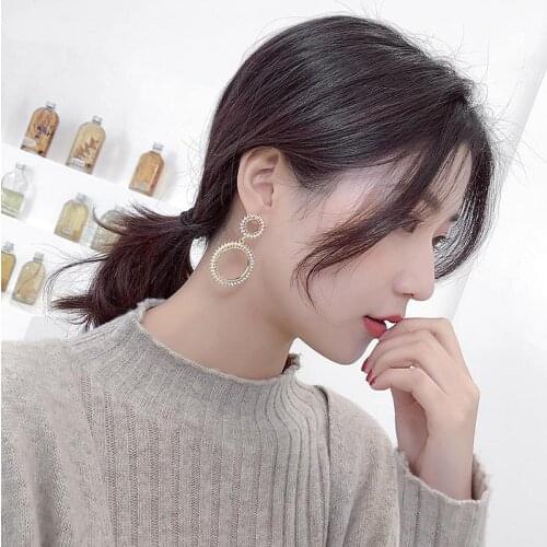 European And American Circle Rhinestone Earrings With Geometric Luxury Earrings Temperament Earrings