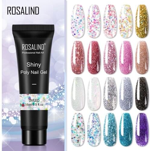 ROSALIND Glitter Poly Nail Gel Extension 15ml Gel Polish All For Manicure Poly Builder Gel Semi Permanent Soak Off Nail Art