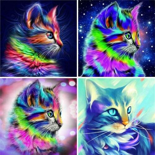 HUACAN Diamond Art Painting Animal Diamond Embroidery Cross Stitch Cat Rhinestones Mosaic Sale Childrens Room Decor