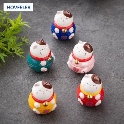 HOVFELER Ceramic Lucky Cat Ornaments Tumbler Crafts Charm Fortune Landscape Home Decor Miniature Accessories Gifts