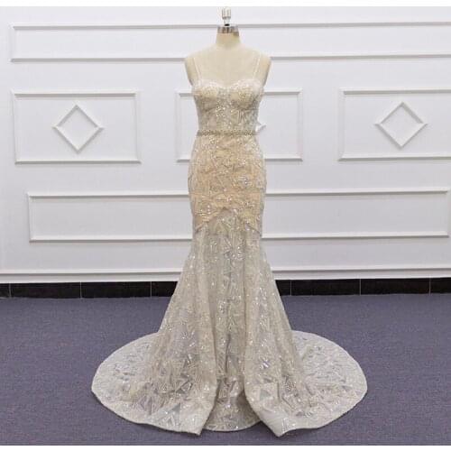 Lace With Beading High Quality America and Europe Style Mermaid Wedding Dress 2021 New Custom Made Belt Straps Bride Dress SJ464
