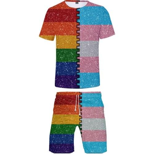 Hot Sale Pride Rainbow Flag sets Print male 2 Piece Set Summer cute Short Sleeve t-shirts+Shorts Couples sets Streetwear Top