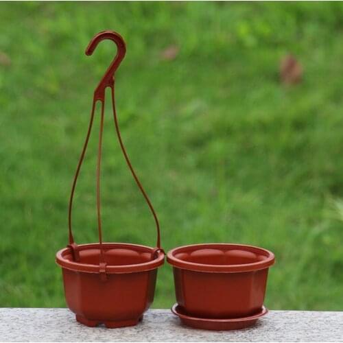Hot selling practical coffee octagonal plastic flower basket reusable raise plastic hanging flower pot outdoor decorative flow