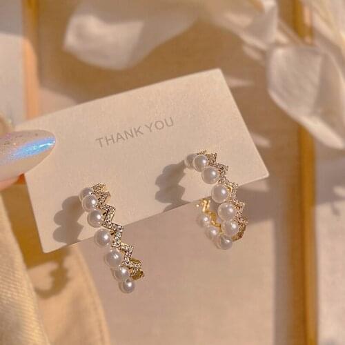 PERMIH New Womens Earrings Fashion Gold Hoop Earrings Women Pearl Hoop Earrings Korean Geometry Metal Gold Earrings For Women