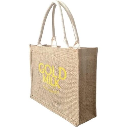 Wholesale 100Pcs/Lot Customized Reusable Hemp Jute Shopping Bags Linen Grocery Tote Bag for Ads