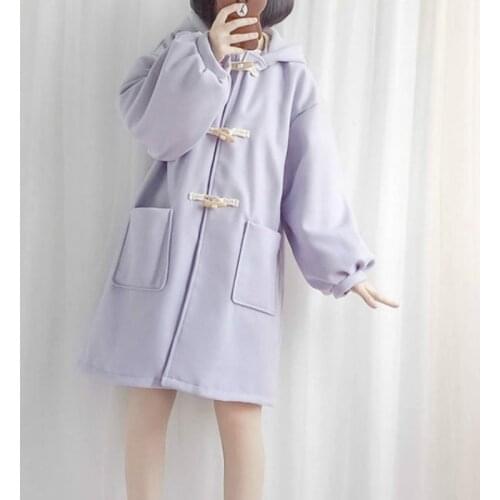 Autumn/Winter Japanese Kawaii Lolita Girl Wool Coat Gentle Fairy Preppy Style Mid-Length Lantern Sleeve Woman Lolita Jacket Coat