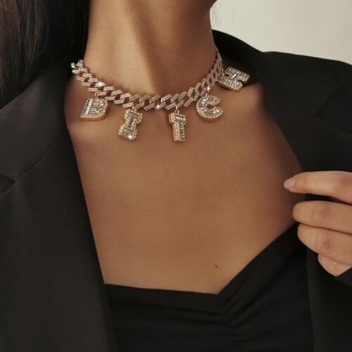 European and American simple retro personality jewelry full of rhinestone letters angel necklace for female wedding party gifts