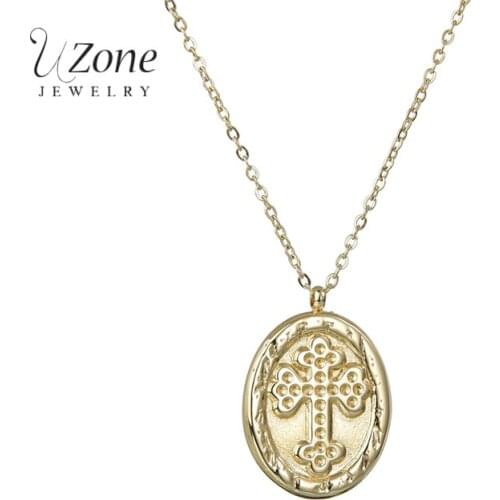 Uzone Stainless Steel Religious Cross Pendant Necklace Gold Adjustable Chain Necklace For Women Girls Christmas Gift Accessories