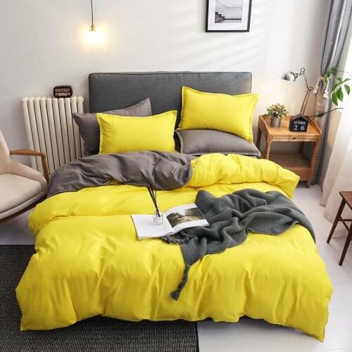 Classic Whole colored Linens Bed Bedding Set 3/4pcs Yellow Blue Gray Purple Red color 200x230cm 220x240cm Size Home textile