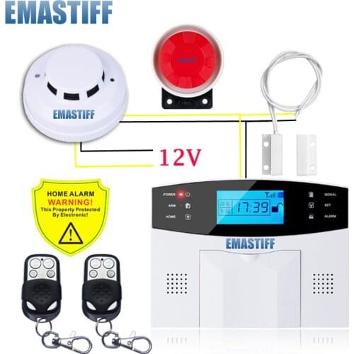 GSM Wired Alarm System Built-in antenna Alarm Systems Security Home Alarm Russian English Spanish Voice with Smoke detector