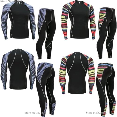 Rashguard men MMA Clothing compression suit 2 piece tracksuit men thermal underwear base layer fitness apparel 4xl