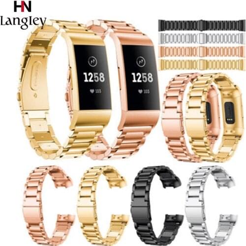 Stainless Steel Watchband For Fitbit charge3 Replacement Wristbands Solid Steel Bands Bracelet Straps Golden Fashion Band