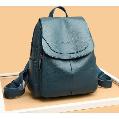 Backpack womens 2021 new large capacity soft leather schoolbag leisure fashion retro Backpack