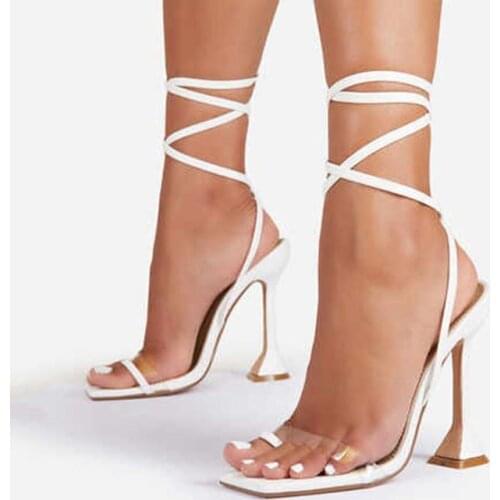 Summer Women Sandals High Heels Shoes Females Square Head Open Toe Clip-On Strappy Sandals
