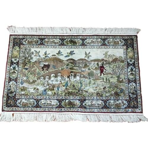 Seeykeep™ 3x2ft 500Lines Pure Silk Handknotted Pastoral Scenery Design Collectables tapestry-SK3036198