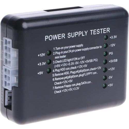 Shanwen 1Pcs NEW Black PC 20 24 Pin PSU ATX SATA HD Power Supply Tester