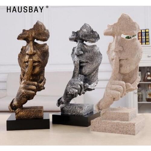 Creative Home Artwork Statue Silence Is A Gold Thinker Sculpture Resin Crafts Retro Ornaments Office Desktop Decoration 05153