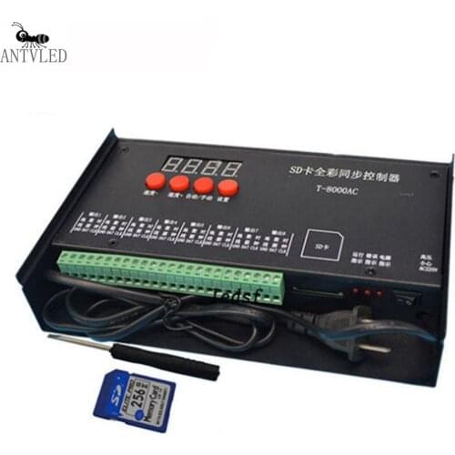 T-8000AC SD Card RGB Led Controller For WS2812B Led Strip Lighting Tape,Full Color 8 Ports Output AC220V Input Controller