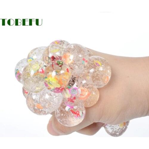 TOBEFU 6cm Anti-Stress Squishy Ball Funny Fruit Slice Grape Squeeze Mood Autism Kids Adult Play Vent Toys for Gift GXE