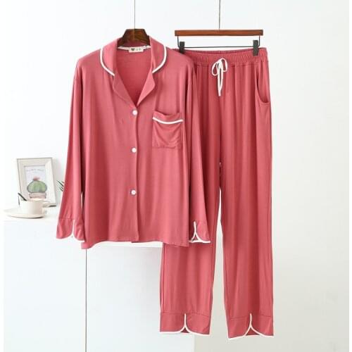 Comfortable Spring Autumn Womens Pajamas Set Modal Cotton Night Suit Lounge Large Size Ladies Pijamas Loose Outer Wear Pyjamas