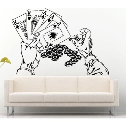 Vinyl Wall Sticker Hand Poker Game Chips Gambling Card Game Casino Wall Decal Home Room Decor Casino Wall Decor Art Mural C406