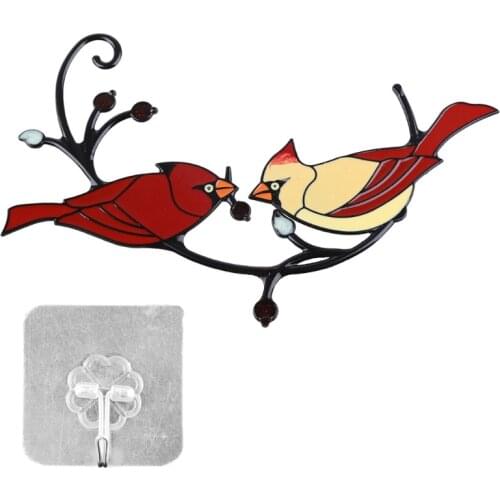 Red Birds Stained Glass Window Hangings High Stained Glass Suncatcher Hanging Ornament Pendant for Bird Lover Outdoors Yard Dec
