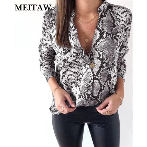 Spring Autumn Women Snake Print Blouse Shirt 2020 Casual V Neck Long Sleeve Female Blouses Sexy Streetwear Tops