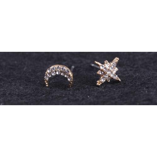 Mini Stud Earrings for Women Pave Crystals Star Moon Stud Earrings Crescent Rhinestone Earrings Jewelry