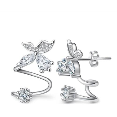 KOFSAC New Fashion 925 Silver Ear Cuff Earrings For Women Cute Crystal Zircon Butterfly Dual Mode Ear Clip Earring Jewelry Gifts