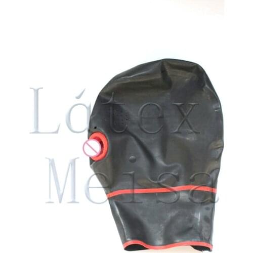 Womens mesh eyes design latex erotic mask open nostrils with condom and back zip