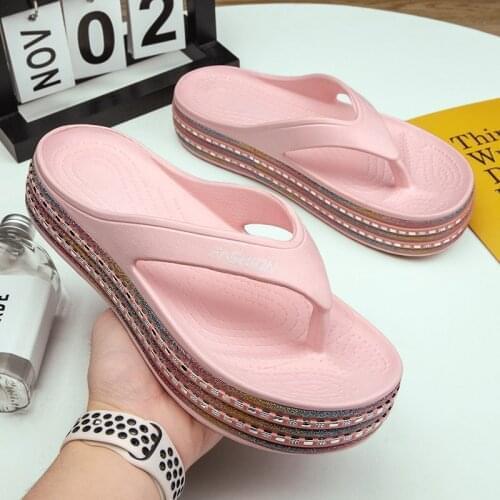 Hot Sale Rainbow Womens Flip Flops Pink Fashion Summer Outdoor Platform Flip Flops for Women Casual House Woman Chunky Slippers
